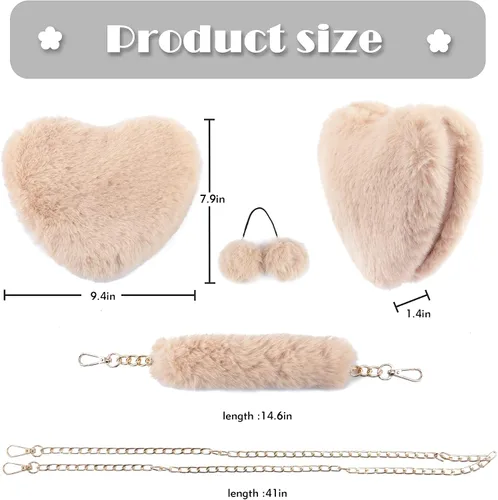 Vista 2 de TANOSII Bolso de piel sintética con forma de corazón, bolso de noche esponjoso, bolso cruzado con asa superior para mujeres y niñas
