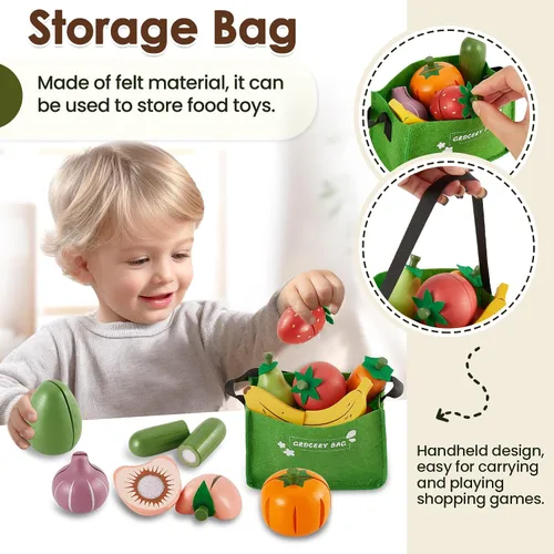 Vista 4 de Juego de accesorios de cocina con juego de simulación para cortar alimentos, plástico y madera, accesorios de cocina, juguetes de comida de juguete