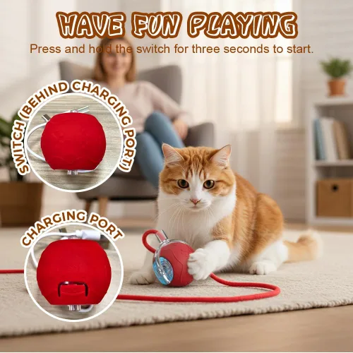 Vista 5 de Pelota de juguete interactiva para gatos, juguetes para gatos de interior, juguetes interactivos inteligentes autoenrollables para perros, bolas