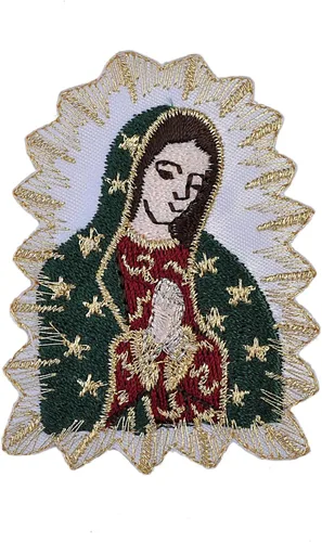 Vista 6 de Parche bordado para bautizo con la Virgen María Nuestra Señora de Guadalupe para planchar (palabra dorada en inglés 3 x 2.75)