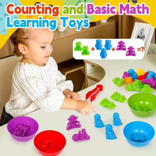 Vista 2 de Juguetes de clasificación de colores para niños pequeños, juegos de animales de contar y emparejar Montessori, actividades de aprendizaje