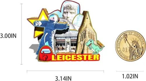 Vista 3 de UK Leicester Inglaterra - Imán de madera para nevera 3D, monumentos coleccionables de viaje, hecho a mano, 2