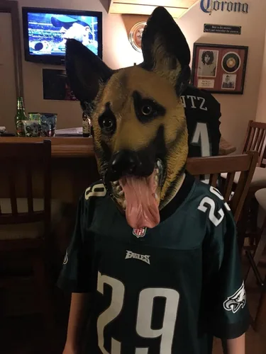 Vista 6 de CreepyParty - Máscara de cabeza de perro para fiesta de Halloween, máscaras de disfraz de perro, máscara de disfraz de perro tímido, máscara