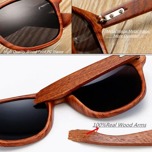 Vista 3 de Long Keeper Gafas de sol de madera para hombres y mujeres, gafas vintage con brazos de madera real