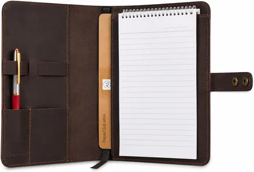Vista 11 de Funda de cuero rústico para cuaderno de esteno en espiral de 6 x 9 pulgadas, cubierta Cahier recargable hecha a mano, organizador de cuero