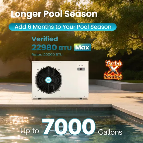 Vista 2 de ECOPOOLTECH 20000 Btu - Calentador de piscina sobre el suelo, bomba de calor para piscina, 7000 galones máximo, se adapta a piscinas de 8/11/15