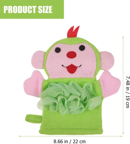 Vista 2 de LALAFINA 3 guantes de baño con bonito patrón de dibujos animados para niños y niñas, exfoliantes de ducha, suministros de baño ligeros y seguros