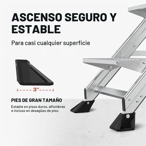 Vista 6 de Escaleras Little Giant Jumbo Step, taburete plegable de 3 pasos, 2.2 pies de aluminio, con plataforma, pasamanos y bandeja para herramientas