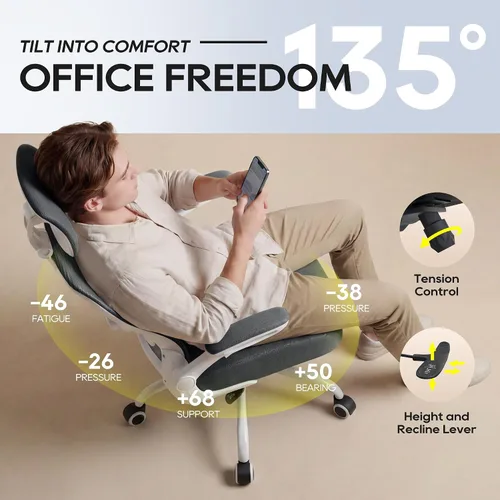 Vista 3 de Silla de oficina ergonómica para largas horas, soporte de cuerpo completo, alivia la presión del cuello y la espalda, capacidad de 330 libras, ideal