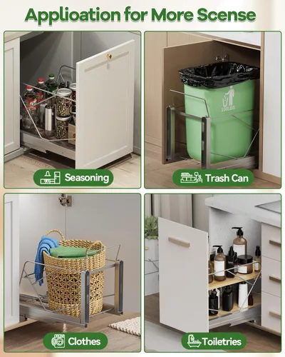 Vista 7 de Bote de basura extraíble para debajo del gabinete, montaje en puerta y tirador de doble modo, portabasuras extraíble, kit de elevación debajo