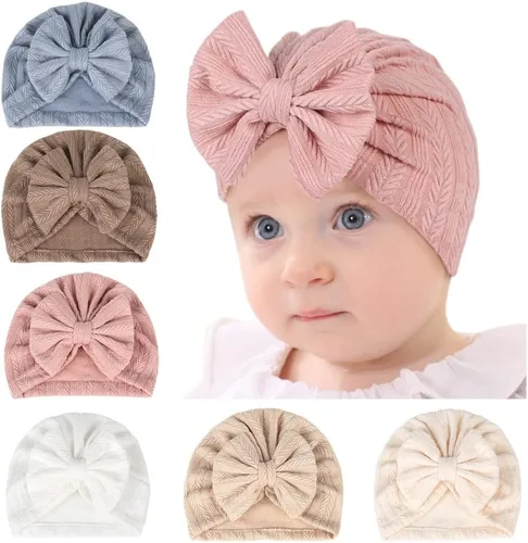 Vista 3 de Turbante para bebé recién nacido con lazo, turbante para recién nacido, niñas y niños, sombrero de hospital para fotos de 3 a 6 meses, Beige