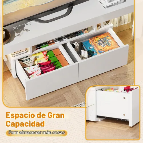Vista 5 de YESHOMY Moderno soporte de TV LED para sala de estar con estantes de vidrio y cajón, centro de entretenimiento para dormitorio con múltiples modos
