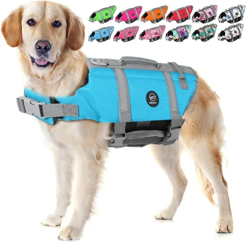 Vista 12 de EMUST Chalecos salvavidas para perros, chaleco flotante para canotaje con 2 Brillante rosa
