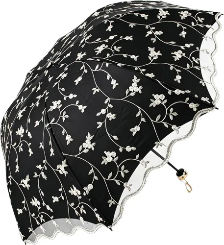Vista 36 de Honeystore Sombrilla de viaje de encaje plegable anti-uv paraguas bordado a prueba de viento 2 Plegables Negro