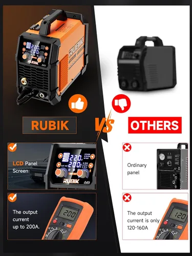 Vista 3 de Soldador MIG RUBIK, soldador de núcleo de flujo de 200 amperios 5 en 1, soldador MIG a gas/sin gas con núcleo de flujo MIG/Stick/Lift TIG/soldadura