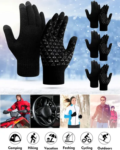 Vista 4 de SATINIOR Guantes de invierno para hombre, 4 pares de guantes cálidos con forro polar para pantalla táctil, guantes térmicos para clima frío