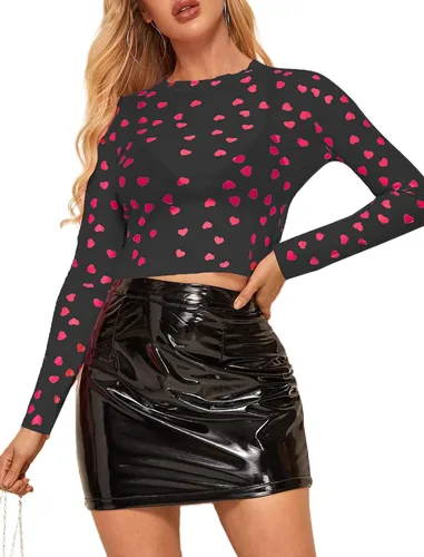 Vista 4 de Remidoo Top corto de manga larga con cuello redondo y estampado de mariposas para mujer