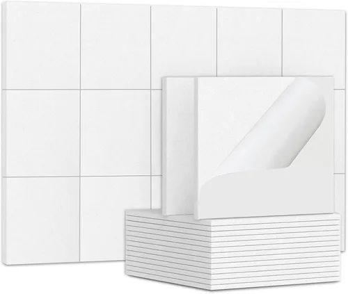 Vista 8 de TroyStudio 20 piezas de paneles acústicos autoadhesivos - Paneles absorbentes de sonido de 12 x 12 x 0.32 pulgadas, paneles de sonido decorativos
