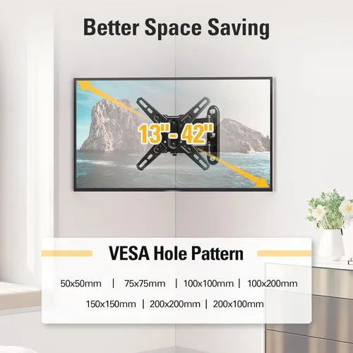 Vista 6 de Mounting Dream Soporte giratorio e inclinable para TV con certificación UL para la mayoría de televisores de 13 a 42 pulgadas, soporte de pared