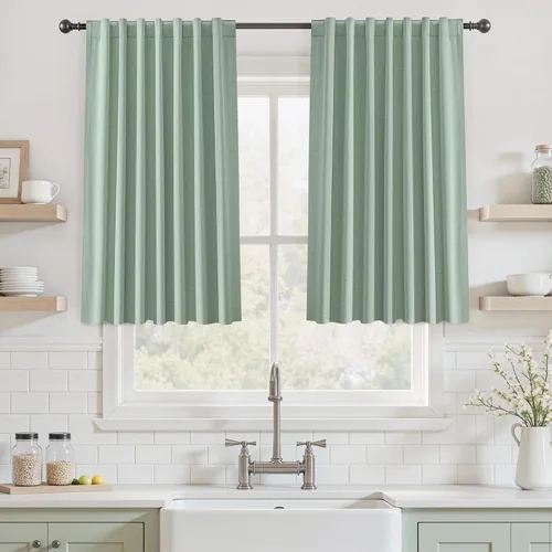 Vista 38 de UHITECH Cortinas opacas de 35 pulgadas de largo para sala de estar, 2 paneles, cortina opaca corta para cocina para ventanas pequeñas, cortinas