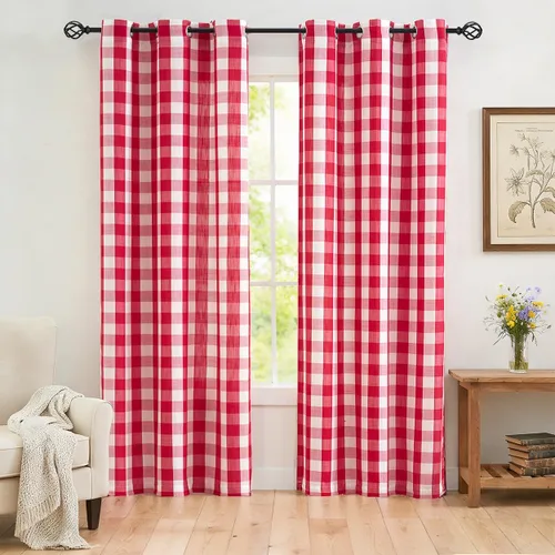 Vista 17 de Jubilantex Paneles de Cortina Semitransparentes a Cuadros Buffalo Blanco y Negro, Cortinas Texturizadas a Cuadros Gingham, Cortinaje, Cortinas