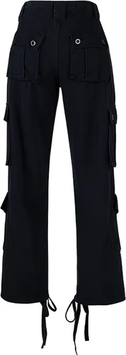 Vista 6 de Wyeysyt Pantalones cargo para mujer Y2K con múltiples bolsillos, pantalones holgados de cintura alta, pantalones de senderismo fruncidos