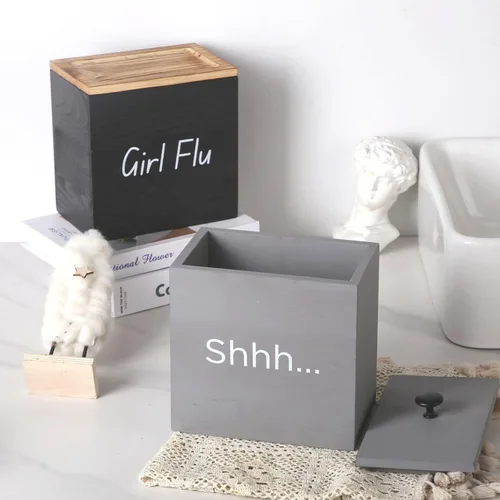 Vista 6 de GoFika Soporte de tampón para baño Organizador de productos femeninos Contenedor de almohadilla con tapa negra Caja de almacenamiento de cosas