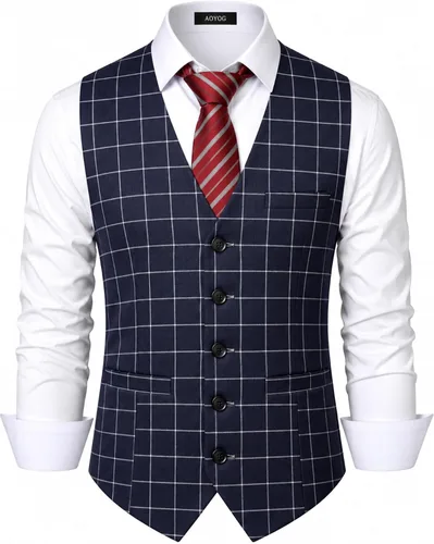 Vista 11 de Chalecos formales de negocios para hombre, 5 botones, ajuste regular, chaleco para traje o esmoquin Negro