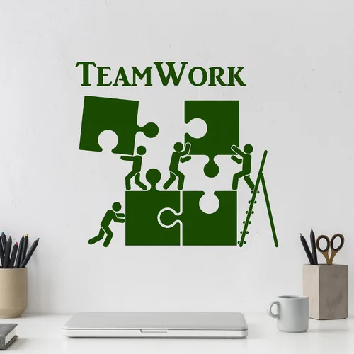 Vista 3 de Vinilo adhesivo de pared para trabajo en equipo, motivación, decoración para trabajadores de oficina, rompecabezas, decoración grande (1226ig), Negro