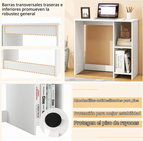 Vista 6 de MEDIMALL Escritorio de oficina en casa de 31.5 pulgadas, escritorio de computadora de estilo simple, escritorio de estudio moderno con estantes