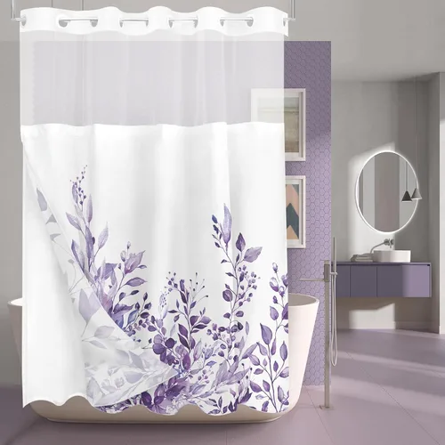 Vista 61 de Tititex - Juego de cortinas de ducha de eucalipto negro, hojas de acuarela gris en la parte superior, con decoración floral de baño, 60 x 72