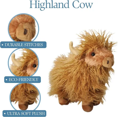 Vista 6 de The Petting Zoo Highland Cow Peluche de peluche, regalos para niños, animales salvajes Onez salvaje, juguete de peluche de vaca de pie, 12 pulgadas