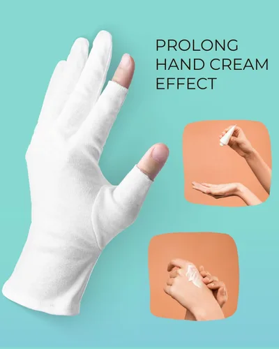 Vista 3 de ANSMIO 2 pares de guantes de algodón para pantalla táctil, guantes blancos para manos secas, guantes de algodón para dormir, guantes de noche