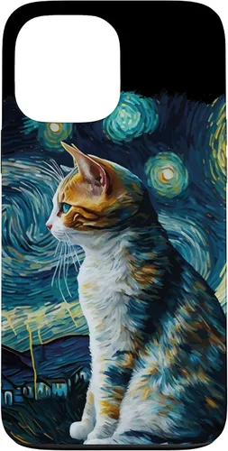 Vista 24 de Lindo Van Gogh Starry Night Cat Calico Cat Lover - Carcasa divertida para iPhone 17