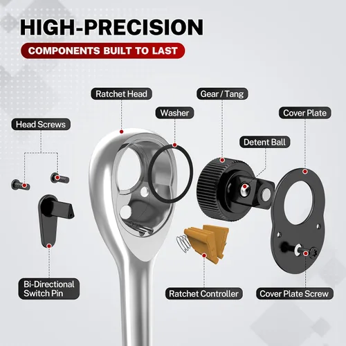 Vista 3 de TOMMARS Llave de trinquete de 1/2 pulgada, llave de trinquete de liberación rápida de 72 dientes, reversible, regalos para hombres, herramientas