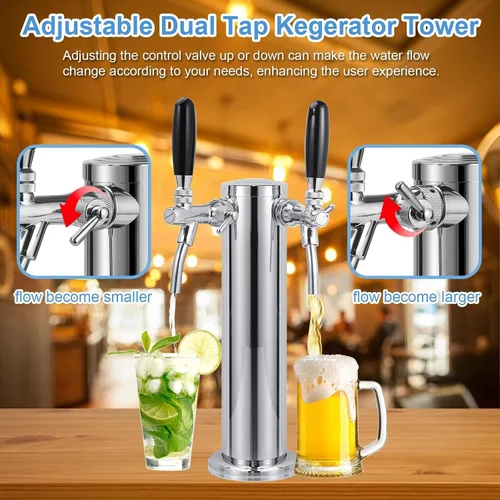 Vista 3 de Torre Kegerator de doble grifo ajustable Torre de cerveza de barril de cerveza premontada Torre de grifo de barril de cerveza de acero inoxidable