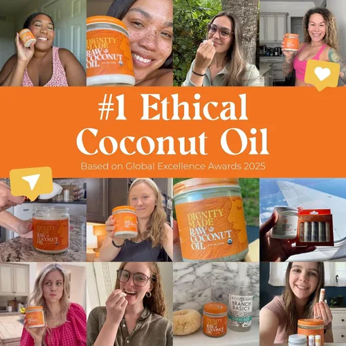 Vista 4 de Dignity Coconuts Aceite de coco crudo - Aceite de coco 100% orgánico sin refinar - Frasco de vidrio de 4 onzas líquidas - Centrífuga extraída
