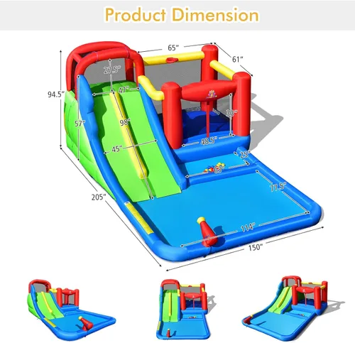 Vista 3 de BOUNTECH Tobogán acuático inflable, 7 en 1 doble tobogán para niños, parque acuático para niños, toboganes de agua inflables para exteriores