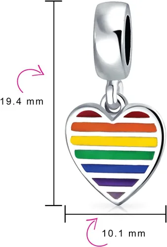Vista 5 de Bling Jewelry Unisex .925 Sterling Silver Inspiration LGBTQ Rights Symbol Rainbow Yin Yang Circle Disc Tag Heart Dangle Bead Charm Personalized