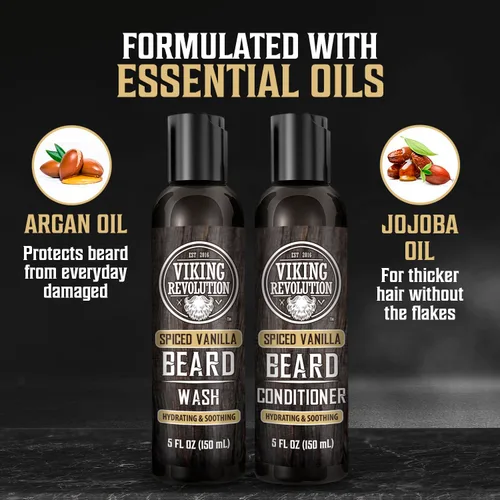 Vista 5 de Viking Revolution Lavado de Barba y Acondicionador de Barba para Hombres con Aceite de Argán y Aceite de Jojoba - Suavizante y Fortalecedor de Barba