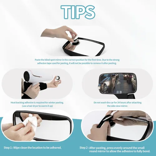 Vista 3 de PSLER Espejo de punto ciego convexo redondo de 2 pulgadas, sin marco, 360 de gran angular con parte trasera autoadhesiva para automóvil, SUV