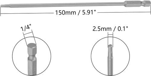 Vista 2 de 10 puntas de destornillador hexagonal, punta de destornillador Torx de acero S2, puntas magnéticas hexagonales de 0.098 pulgadas con 5.99 pulgadas