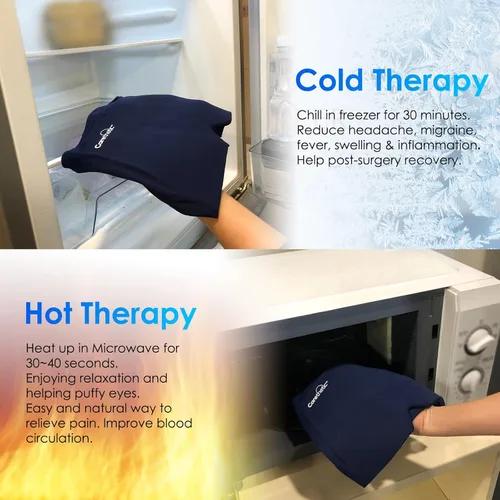 Vista 4 de Carethetic - Gorro de alivio de migraña - Sombrero de terapia de frío y calor, tapa ergonómica de gel para migrañas, estrés y ojos hinchados, ajuste