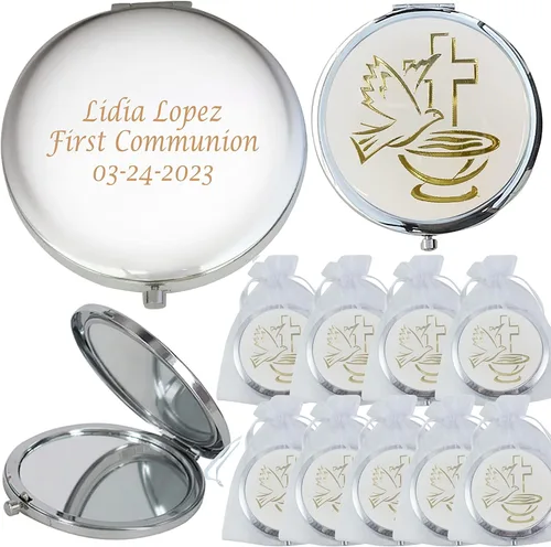 Vista 8 de WE Personalizado Bautismo Favor (12 PCS) Espejo Compacto Espíritu Santo/Primera Comunión/Primera Comunión/Recuerdos de Bautizo