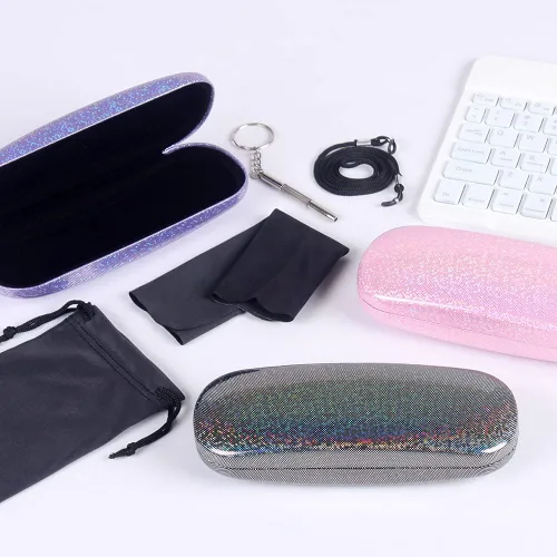 Vista 5 de ADBGV 3 fundas unisex rígidas para lentes, funda protectora para gafas, funda de gafas de sol con paño de limpieza A_negro+rosa+azul