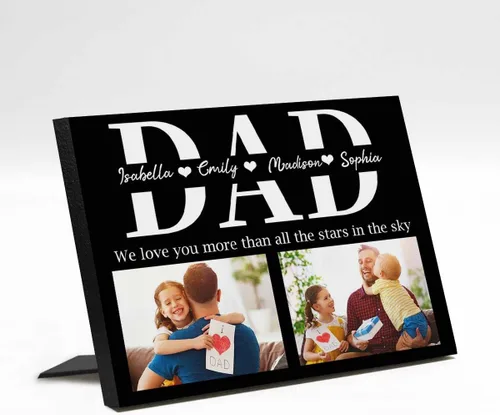 Vista 34 de InterestPrint Panel de fotos personalizado para papá y nombre para exhibición de mesa, Papá te amamos más que todas las estrellas en el cielo, marco