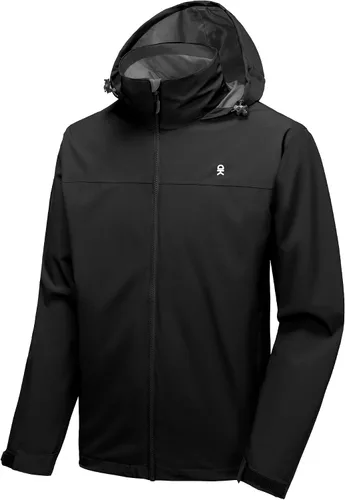 Vista 10 de Little Donkey Andy Chaqueta impermeable para hombre, ligera, cortavientos con capucha, impermeable, plegable, para senderismo al aire libre A1 Negro