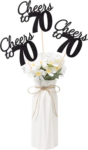 Vista 42 de Gexolenu Cheers to 21, paquete de 10 centros de mesa con purpurina dorada de doble cara para cumpleaños número 21 para mesas, palitos decorativos
