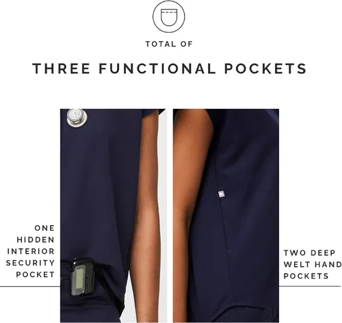 Vista 5 de Figs - Uniforme médico de mujer Rafaela, de dos bolsillos, cuello mandarín, ajuste holgado con elásticos suaves.