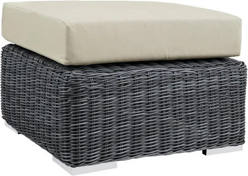 Vista 9 de Modway Summon - Otomana cuadrada de mimbre para patio al aire libre Sunbrella en lona toscana